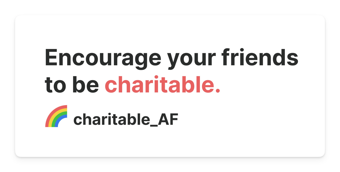 CharitableAF social media banner encouraging users to challenge friends to match donations for charity